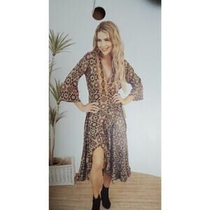 Cienna Women's Lettie Wrap Silk Maxi Dress Small